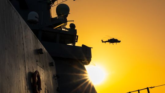 Diamond's Wildcat heads off on a sunset patrol in the Red Sea 18102024 CREDIT Navy