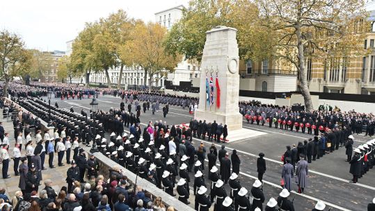 Dignitaries attend the Remembrance Sunday service at the Cenotaph, in Whitehall, London (Picture: Alamy).