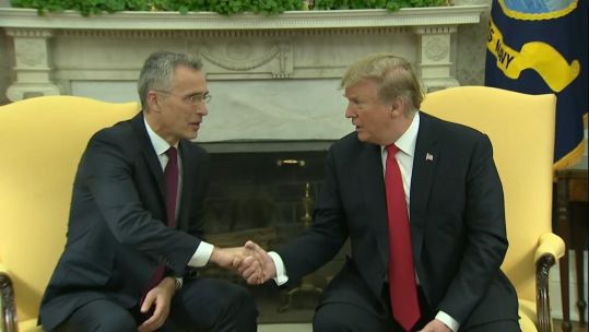 Donald Trump Jens Stoltenberg handshake at White House