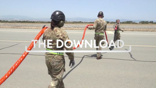 Download graphic firefighters on runway 