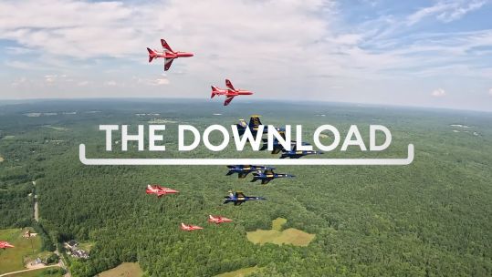 The Red Arrows team up with US Navy Blue Angels for a mixed formation flypast