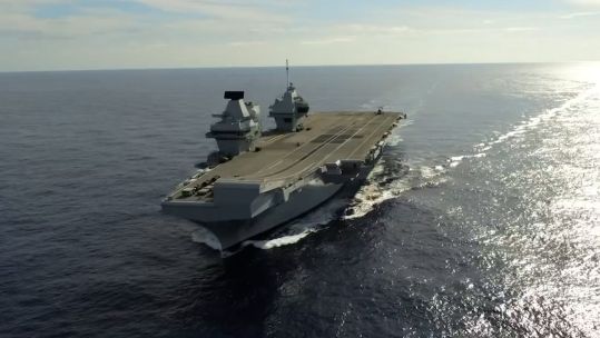 Drone footage of HMS Prince of Wales leaving Bermuda triangle 20092023 CREDIT HMS POW Twitter