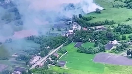 Drone footage of smoke above Russia's Belgorod region 23052023 CREDIT Reuters