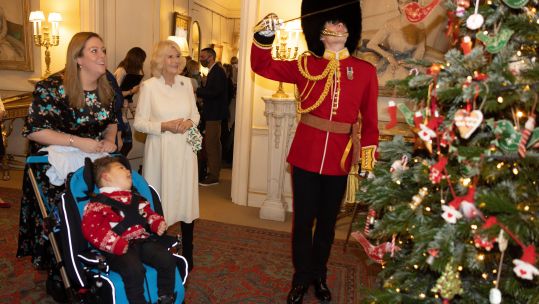 Duchess of Cornwall at Christmas tree decorating event with Welsh Guard