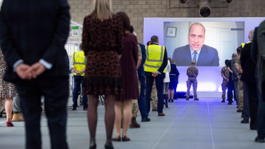 Cover image: The duke made a speech to around 50 healthcare, military and civilian personnel - all following social-distancing measures (Picture: PA).