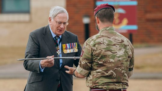 The Duke of Gloucester presents the Firmin Sword of Peace to the regiment