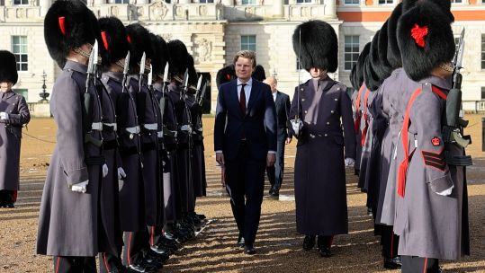 Dutch defence secretary inspecting Coldstream Guards at Horse Guards Parade while on a visit to the UK 280125 CREDIT MOD
