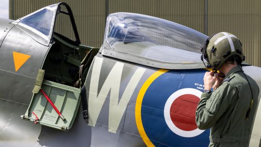Engineers and Pilots from the Battle of Britain Memorial Flight prepare Spitfire LF363