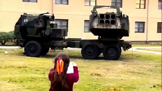 Excited children look for sweets fired by HIMARS (Picture: US Army Fort Sill X)
