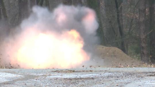 Explosion as I Mercian train for deployment to Estonia at Sennelager Ranges in Germany