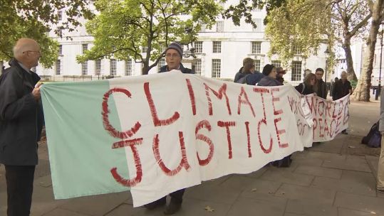 Extinction Rebellion outside the MOD 071019 CREDIT BFBS