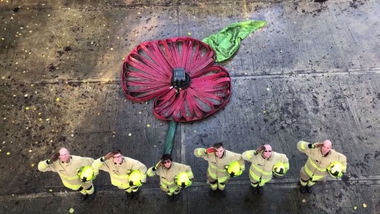 Video Screen Grab Eynsham Fire Station Firefighters Poppy Remembrance Hose Salute