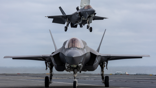 F-35s land on HMS Prince of Wales at the start of CSG 25