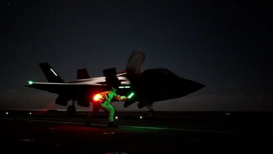 F-35 making the world's first night-time shipborne rolling vertical landing made on HMS Prince of Wales 301023 CREDIT HMS Prince of Wales X