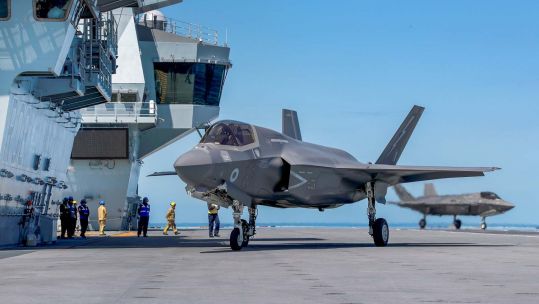 A UK F-35 jet on board HMS Queen Elizabeth for the first time (Picture: Royal Navy).
