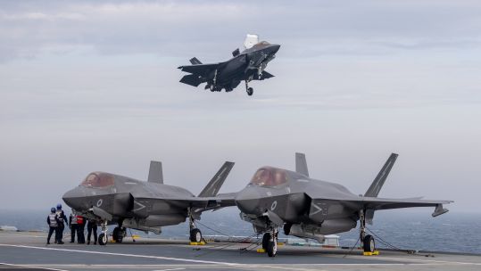 F-35B Lightning aircraft from the Royal Air Force’s 207 Squadron have arrived onboard HMS Queen Elizabeth (Picture: RAF Marham).
