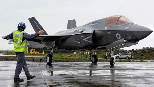 F-35B from RAF Marham taxiing in and directed by Groud crew staff 02092024 CREDIT RAF