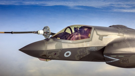 F-35B refuels from an RAF Voyager over UK airspace for the first time (Picture: RAF).