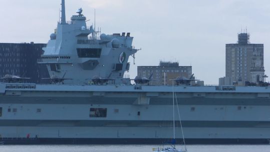 F-35Bs on flight deck of HMS Queen Elizabeth in Portsmouth 311023 CREDIT BFBS