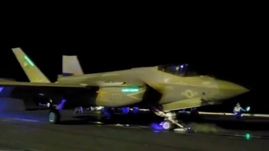 F-35C takes off from the USS Abraham Lincoln to support operations against the Houthis in Yemen