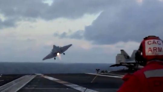F-35Cs launch from USS Abraham Lincoln after arrivial in the Middle East