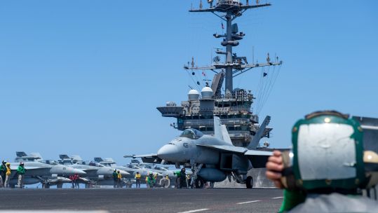 FA-18E Super Hornet launches from flight deck of USS Harry S. Truman