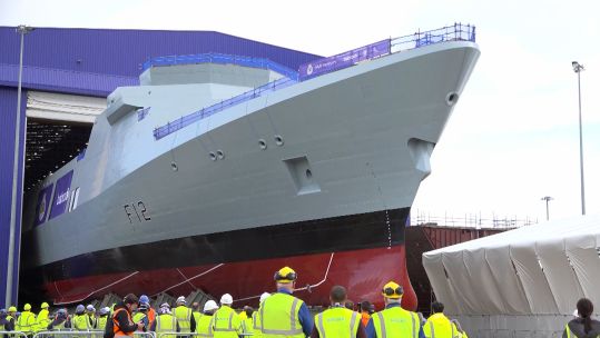 Type 31 Frigate HMS Venturer rolls out in Rosyth CREDIT BFBS