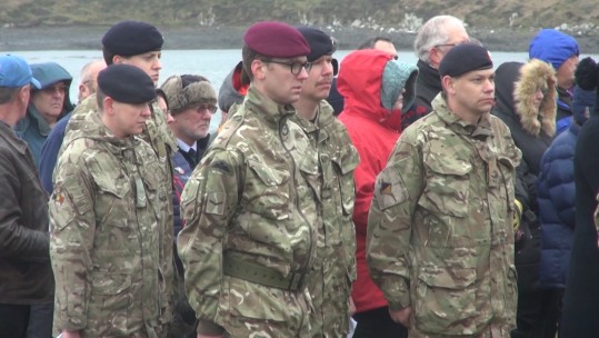 Troop and residents gather for Falkland's Anniversary