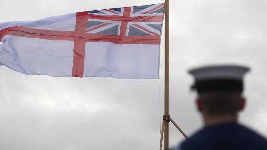 Royal Navy Flag Flying Above HMS Queen Elizabeth