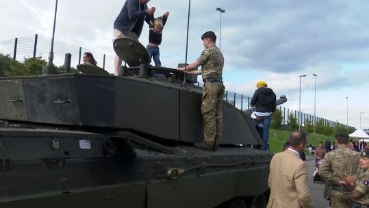 Families help Queen's Royal Hussars celebrate regiment's anniversary and return from Estonia 25092023 CREDIT BFBS