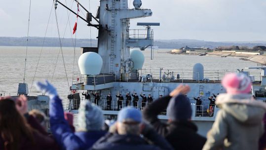 Families welcome home HMS Westminster from submarine hunting mission