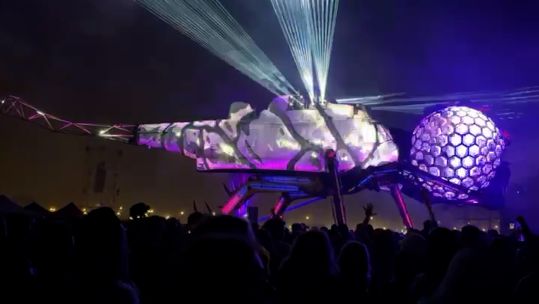 Fire-belching dragonfly made from Royal Navy helicopter wows Glastonbury crowds 28062024 CREDIT BFBS