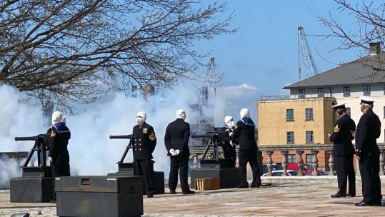 Firing the Death Gun salute at HMNB Devonport to mark the death of Prince Philip.