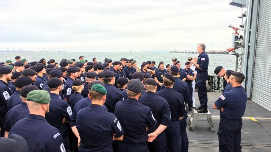 HMS Montrose's crew prior to flying back to the UK (Picture: Royal Navy).