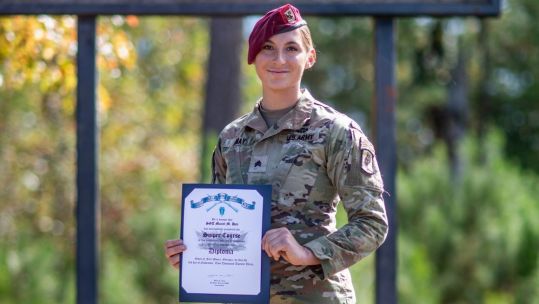 First active duty female US Army sniper Sgt Maciel Hay poses for a photo after graduating sniper school at Fort Moore, Ga on 3 November 2023 CREDIT US Army