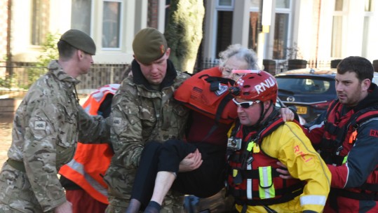 British soldiers flooding rescue, Carlisle 2015