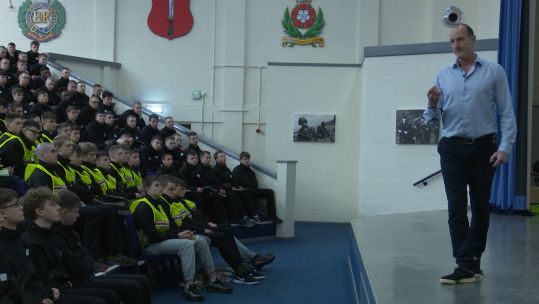 Floyd Woodrow speaks at Army Foundation College about Compass For Life 140520 CREDIT BFBS.jpg 