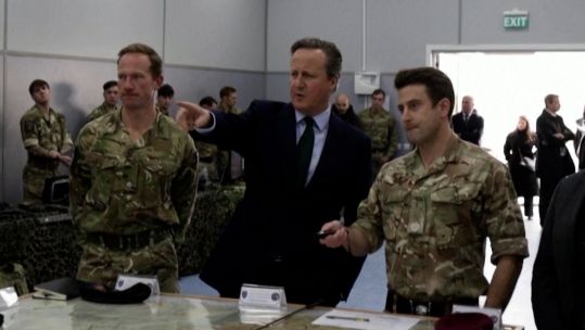 Foreign Secretary David Cameron in Kosovo meeting troops on nato mission 04012024 Reuters