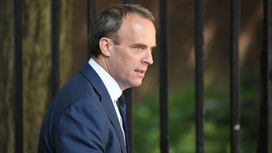Foreign Secretary Dominic Raab in Downing Street, London 280520 CREDIT PA