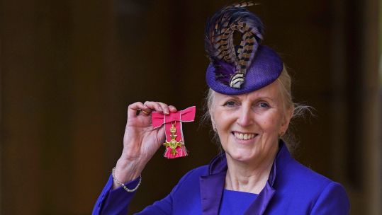 Former Army Officer Angela Owen Women in Defence UK founder with her OBE for services to women in the armed forces, at Windsor Castle 09022022 CREDIT PA ALAMY STOCK.jpg
