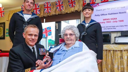 Former PO Kathleen Blower receives WW2 medal in Portsmouth Credit Barry Swainsbury Royal Navy