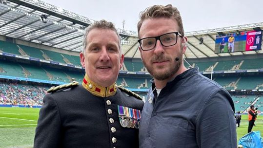 Former Royal Marine JJ Chalmers reunites Royal Marines Bandsman Major Ian Davis 130523 CREDIT JJ CHALMERS INSTAGRAM