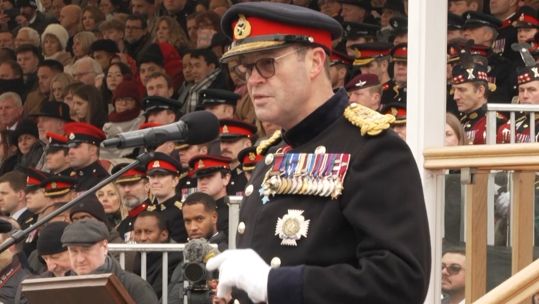 Former head of the British Army Sir Patrick Sanders speech at Sandhurst 16122024 CREDIT BFBS