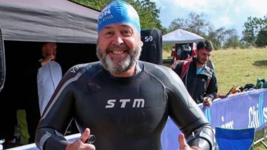 Former soldier Steve White swam Lake Geneva and became the first above knee amputee to complete the swim (Picture: Blesma).