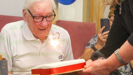 Former wartime Telegraphist Air Gunner Dougie Hudson celebrates his 100th birthday (Picture: Royal Navy).
