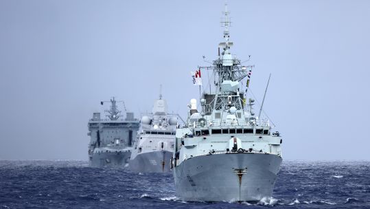 From front to back are HMCS Winnipeg, HNLMS Evertsen and RFA Tidespring in formation 09092021 Credit MOD Crown Copyright.jpg