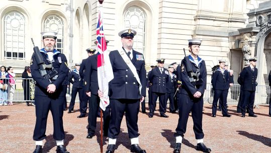 HMS Cambria at start of Freedom of the City Parade in Cardiff