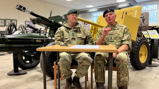 General Sir Patrick Sanders and  Lieutenant General Sir Andrew Gregory signing the conditional commitment to a new Royal Artillery Museum near Salisbury 280324 CREDIT BFBS