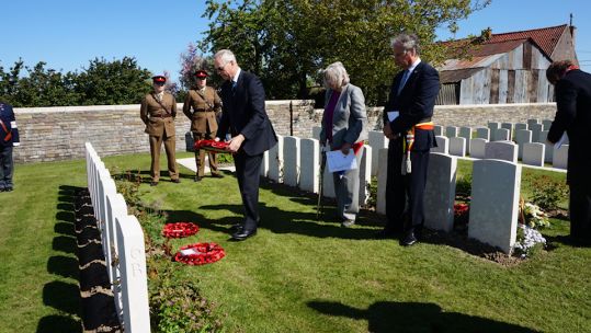 Geoffrey Tuff lays a wreath at the graveside of his great uncle, Captain Cecil Thomas Tuff (Picture: Crown Copyright).