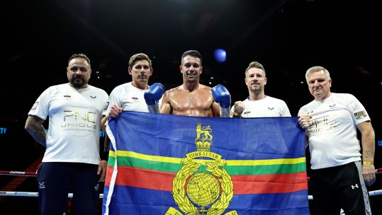 George Crotty celebrates win over Bahador Karami at the o2 arena CREDIT Queensberry Leigh Dawney DATE 25102025.jpg